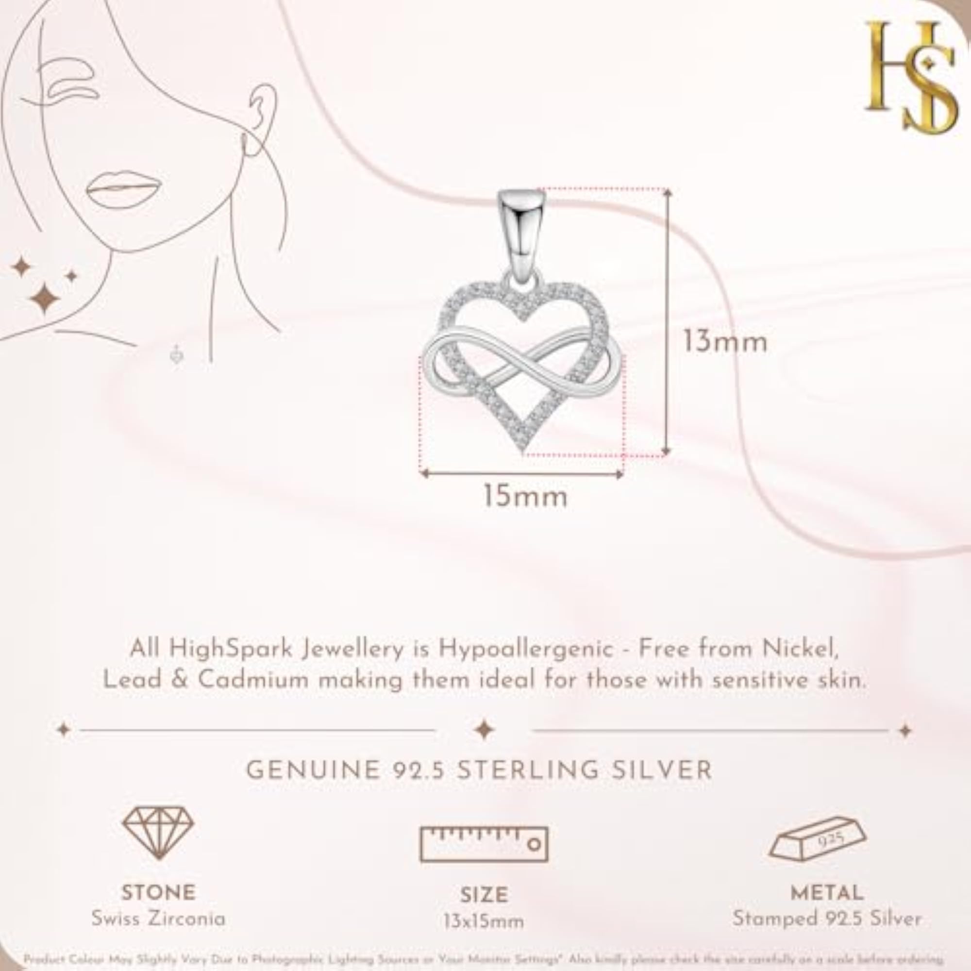 Women's 925 Sterling Silver Infinity Heart Pendant